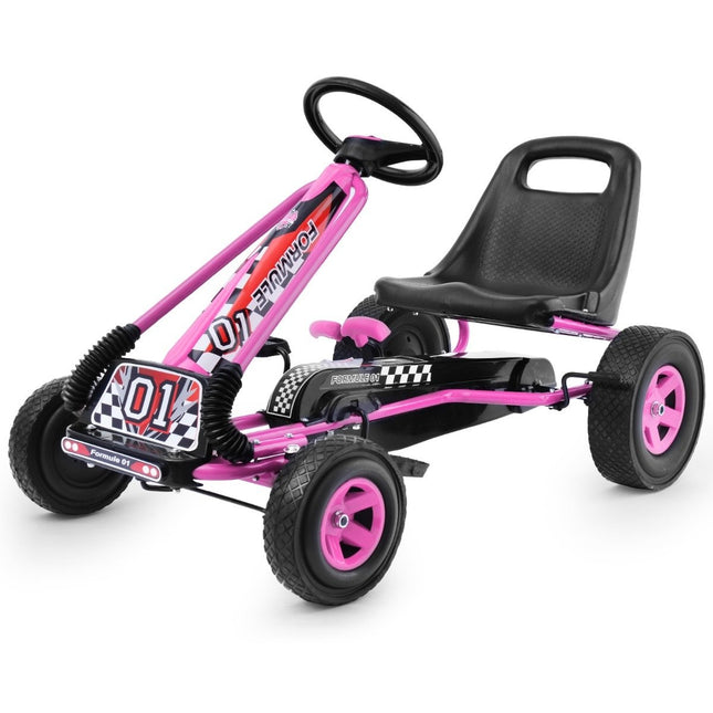 Pedal go-kart mașină cu pedală acționată cu pedală mașină pentru copii vehicul cu pedală 98 x 59 x 61 cm roz