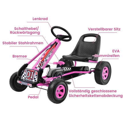 Pedal go-kart mașină cu pedală acționată cu pedală mașină pentru copii vehicul cu pedală 98 x 59 x 61 cm roz
