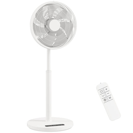 Ventilator cu piedestal cu telecomandă, 12 viteze, înălțime reglabilă, alb
