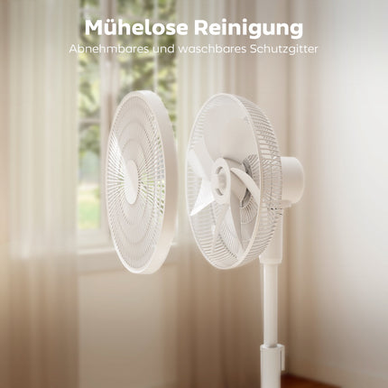 Ventilator cu piedestal cu telecomandă, 12 viteze, înălțime reglabilă, alb