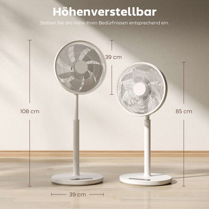 Ventilator cu piedestal cu telecomandă, 12 viteze, înălțime reglabilă, alb