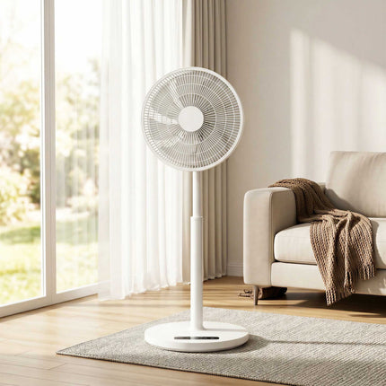 Ventilator cu piedestal cu telecomandă, 12 viteze, înălțime reglabilă, alb