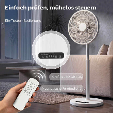 Ventilator cu piedestal cu telecomandă, 12 viteze, înălțime reglabilă, alb