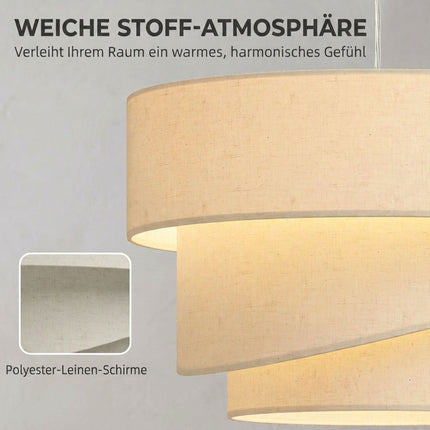 Pendant Light with 3 Tiered Linen-Look Shades, Height Adjustable, Beige