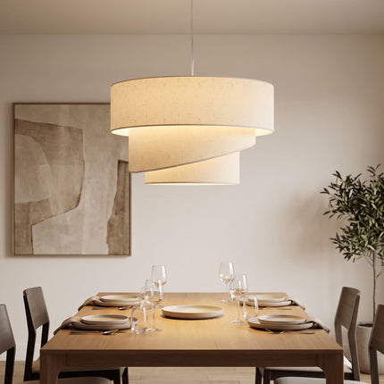 Pendant Light with 3 Tiered Linen-Look Shades, Height Adjustable, Beige