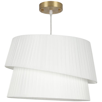 Pendant Light with Double Fabric Shade and 3 E14 Sockets, White, Gold Canopy