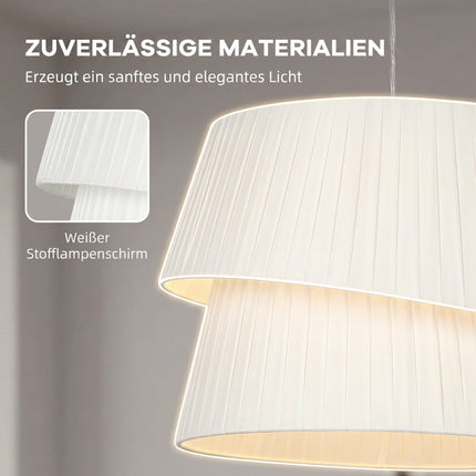 Pendant Light with Double Fabric Shade and 3 E14 Sockets, White, Gold Canopy