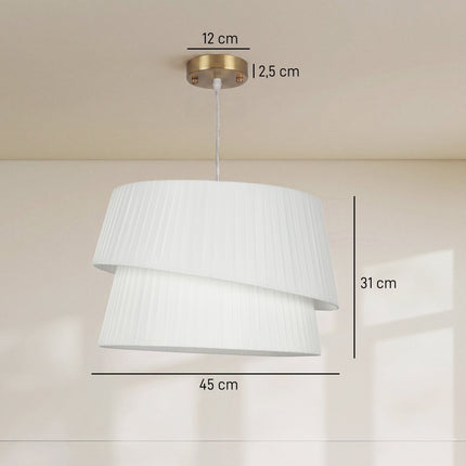 Pendant Light with Double Fabric Shade and 3 E14 Sockets, White, Gold Canopy