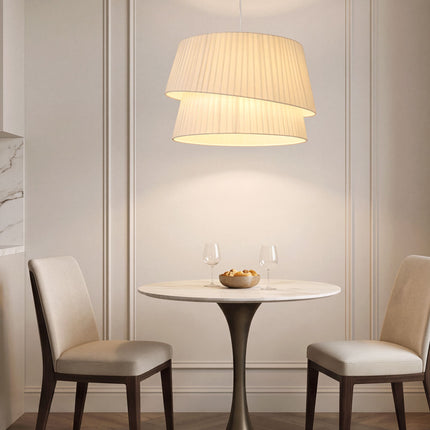 Pendant Light with Double Fabric Shade and 3 E14 Sockets, White, Gold Canopy