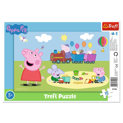 Puzzle Peppa Pig, 15 piese, înrămat pentru afișare ușoară