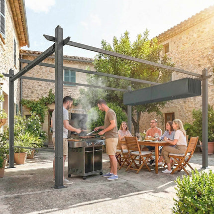 Pergolă 3x4m cu acoperiș retractabil și cadru din aluminiu UV50+