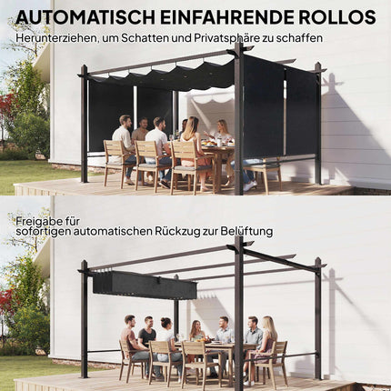 Pergolă 3x4m cu acoperiș retractabil și cadru din aluminiu UV50+