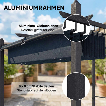Pergolă 3x4m cu acoperiș retractabil și cadru din aluminiu UV50+