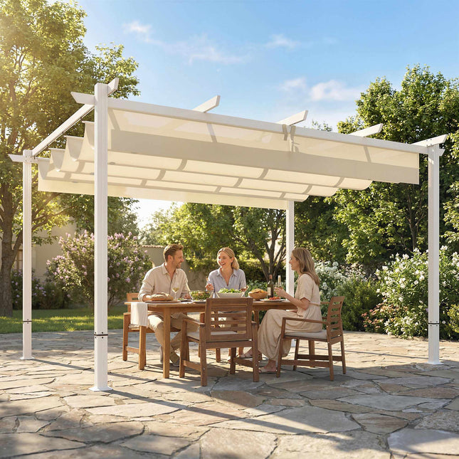 Pergolă 3x4 m cu copertină retractabilă UV30+, bej
