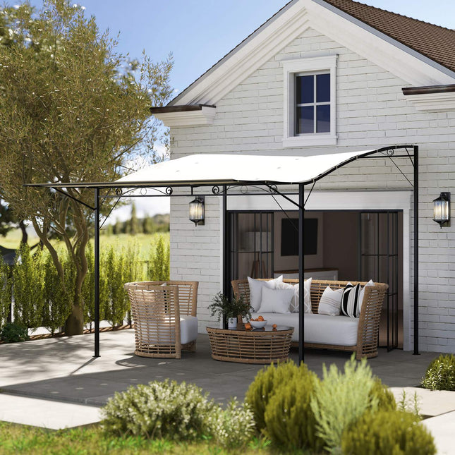 Pergola Foișor 3x2,5m Oțel Protecție solară hidrofugă cu acoperiș reglabil. Foișor de grădină montat pe perete Baldachin pentru grădină Balcon Alb crem Aosom