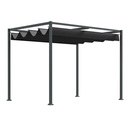 Baldachin de terasă cu pergola foișor cu acoperiș glisant, poliester, negru+gri, 298X213X221Cm