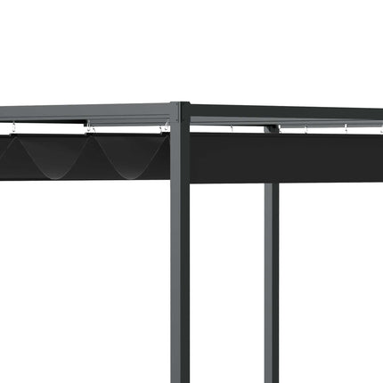Baldachin de terasă cu pergola foișor cu acoperiș glisant, poliester, negru+gri, 298X213X221Cm