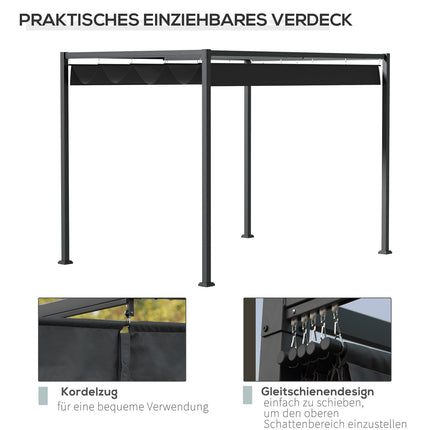 Baldachin de terasă cu pergola foișor cu acoperiș glisant, poliester, negru+gri, 298X213X221Cm