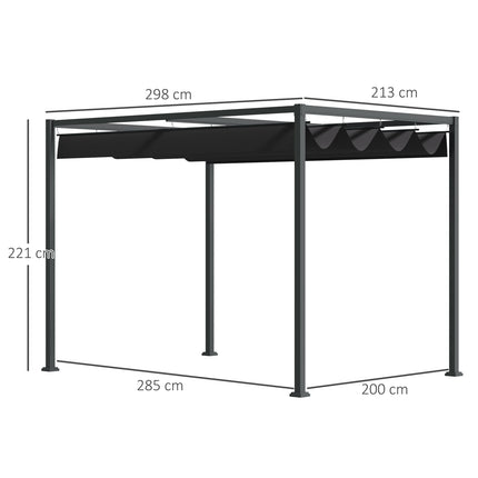 Baldachin de terasă cu pergola foișor cu acoperiș glisant, poliester, negru+gri, 298X213X221Cm