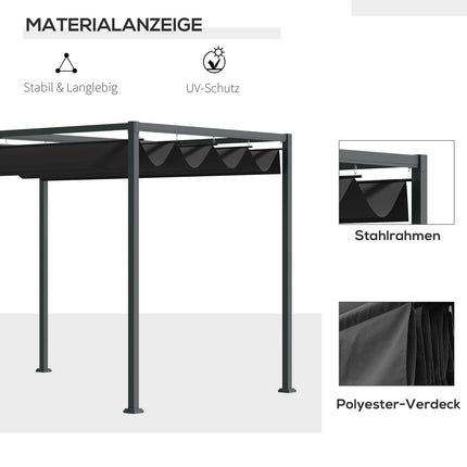 Baldachin de terasă cu pergola foișor cu acoperiș glisant, poliester, negru+gri, 298X213X221Cm