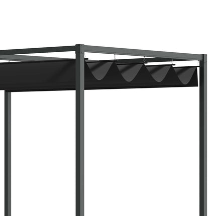 Baldachin de terasă cu pergola foișor cu acoperiș glisant, poliester, negru+gri, 298X213X221Cm