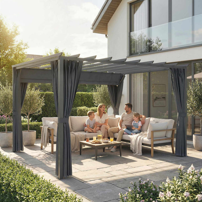 Pergolă Pavilion 3x3,6m, Cadru din aluminiu, Gri închis
