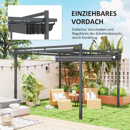 Pavilion Pergola Aprox. 3,5x3m Protecție solară stabilă, rezistentă la iarnă, din aluminiu, cu acoperiș glisant reglabil, de sine stătătoare, foișor de grădină, baldachin pentru grădină, balcon, gri Aosom