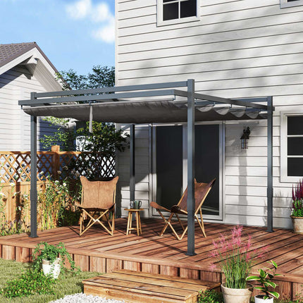 Pavilion Pergola Aprox. 3,5x3m Protecție solară stabilă, rezistentă la iarnă, din aluminiu, cu acoperiș glisant reglabil, de sine stătătoare, foișor de grădină, baldachin pentru grădină, balcon, gri Aosom