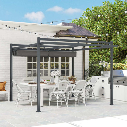 Pavilion Pergola Aprox. 3,5x3m Protecție solară stabilă, rezistentă la iarnă, din aluminiu, cu acoperiș glisant reglabil, de sine stătătoare, foișor de grădină, baldachin pentru grădină, balcon, gri Aosom