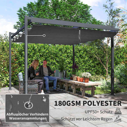 Pavilion Pergola Aprox. 3,5x3m Protecție solară stabilă, rezistentă la iarnă, din aluminiu, cu acoperiș glisant reglabil, de sine stătătoare, foișor de grădină, baldachin pentru grădină, balcon, gri Aosom