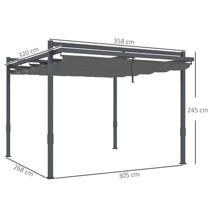 Pavilion Pergola Aprox. 3,5x3m Protecție solară stabilă, rezistentă la iarnă, din aluminiu, cu acoperiș glisant reglabil, de sine stătătoare, foișor de grădină, baldachin pentru grădină, balcon, gri Aosom
