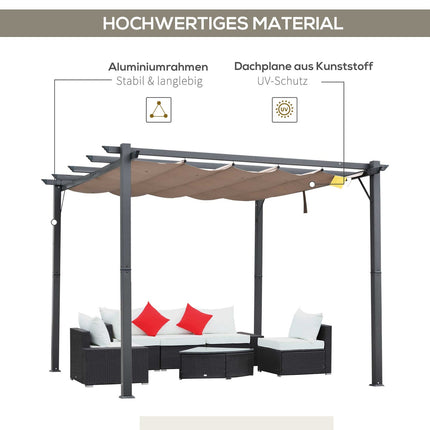 Pergola Pavilion Baldachin Terasă Cu Acoperiș Glisant Grădină Aluminiu Gri Carbune + Cafea Maro 3X3X2,23 M