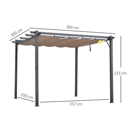 Pergola Pavilion Baldachin Terasă Cu Acoperiș Glisant Grădină Aluminiu Gri Carbune + Cafea Maro 3X3X2,23 M