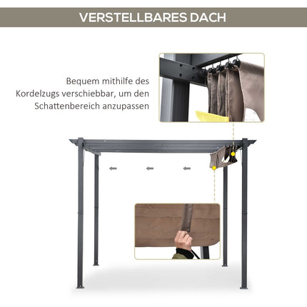 Pergola Pavilion Baldachin Terasă Cu Acoperiș Glisant Grădină Aluminiu Gri Carbune + Cafea Maro 3X3X2,23 M