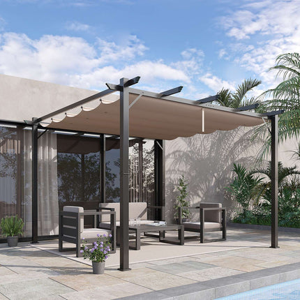 Pergola Pavilion Baldachin Terasă Cu Acoperiș Glisant Grădină Aluminiu Gri Carbune + Cafea Maro 3X3X2,23 M