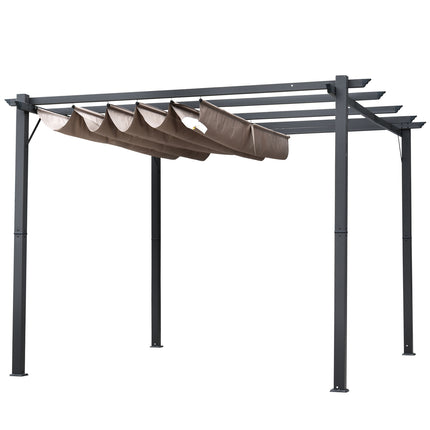 Pergola Pavilion Baldachin Terasă Cu Acoperiș Glisant Grădină Aluminiu Gri Carbune + Cafea Maro 3X3X2,23 M