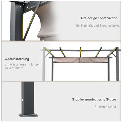 Pergola Pavilion Baldachin Terasă Cu Acoperiș Glisant Grădină Aluminiu Gri Carbune + Cafea Maro 3X3X2,23 M