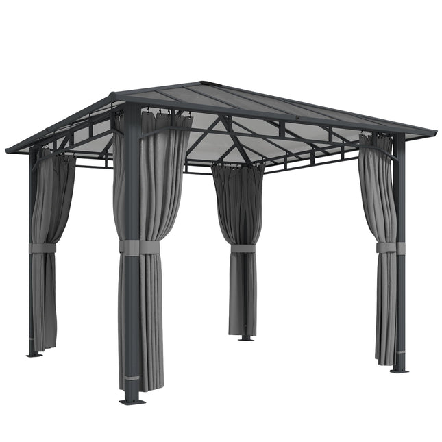 Pavilion permanent cu acoperiș rigid, acoperiș PC de 6 mm, cadru metalic, 302x302 cm