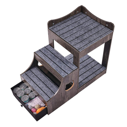 Pet Bunk Bed With Removable Stairs, Storage Drawer, Gray