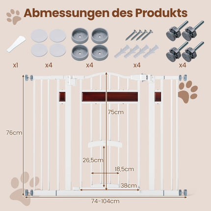 Poartă pentru animale de companie cu ușă mică, metalică, reglabilă 74-104 cm