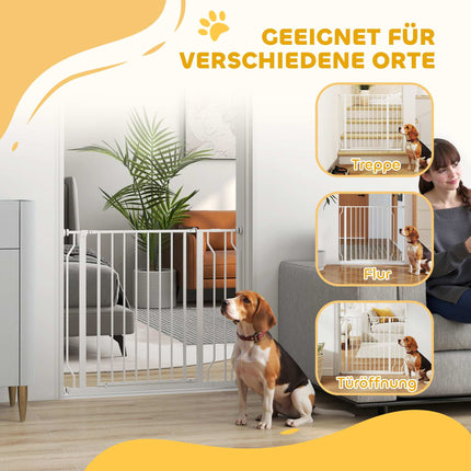 Barieră de siguranță pentru animale de companie, reglabilă 75-95 cm, deschidere bidirecțională, albă