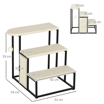 3-step pet stairs with scratching board and play ball