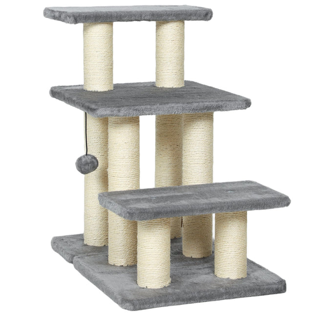 Scară pentru animale de companie, 3 trepte, 54 cm, stâlpi de zgârietură din sisal