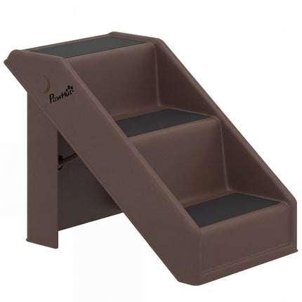 Scară pentru animale de companie, 3 trepte, pliabilă, înălțime 36,5 cm, maro