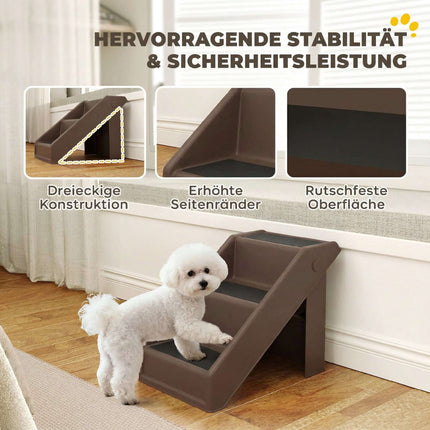 Scară pentru animale de companie, 3 trepte, pliabilă, înălțime 36,5 cm, maro