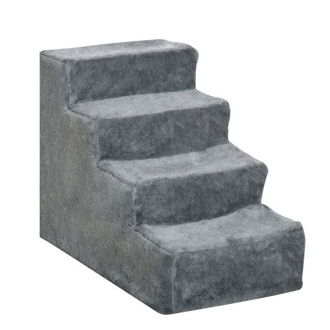 Scari pentru animale de companie Rampă pentru câini în 4 trepte cu capac detașabil, scari pentru pisici, PAL, pluș, gri, 60X35X44Cm