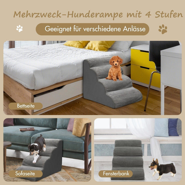 Scari pentru animale de companie Rampă antiderapante pentru câini cu 4 niveluri din spumă 72 x 41 x 51 cm gri