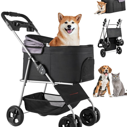 Pet Stroller, 35 Lb Capacity, Foldable, Detachable Carrier