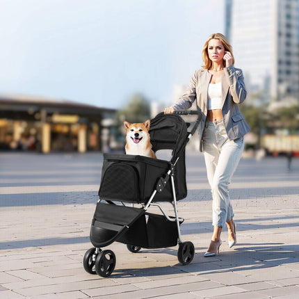 Pet Stroller, 35 lb Capacity, Foldable 3-Wheel, Brake