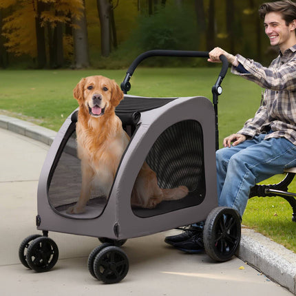 Pet Stroller, 4-Wheel With Brakes, 160 lb Capacity